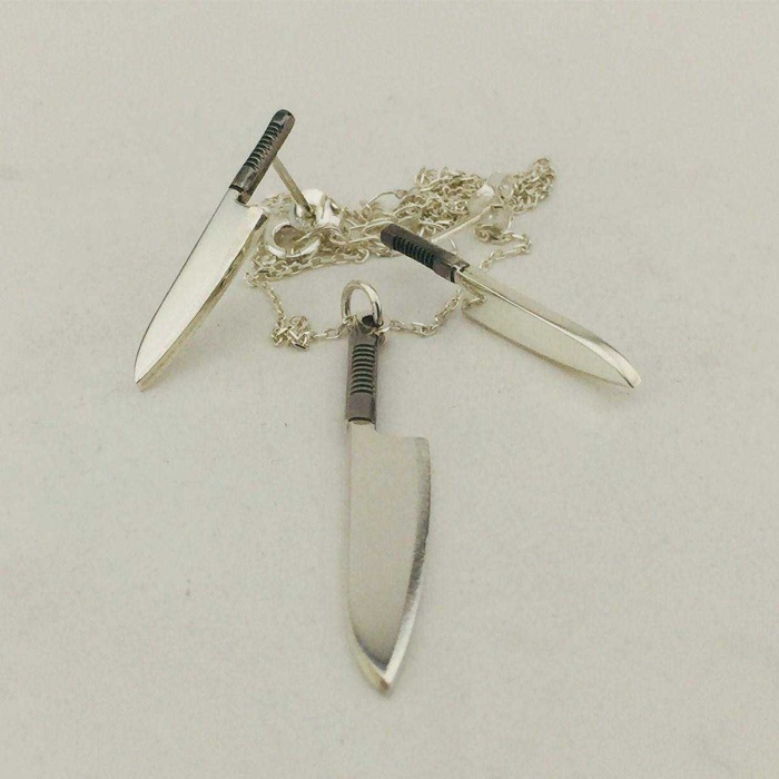 Bıçak Kolye ve Küpe Gümüş Set (BG-SET-014)
