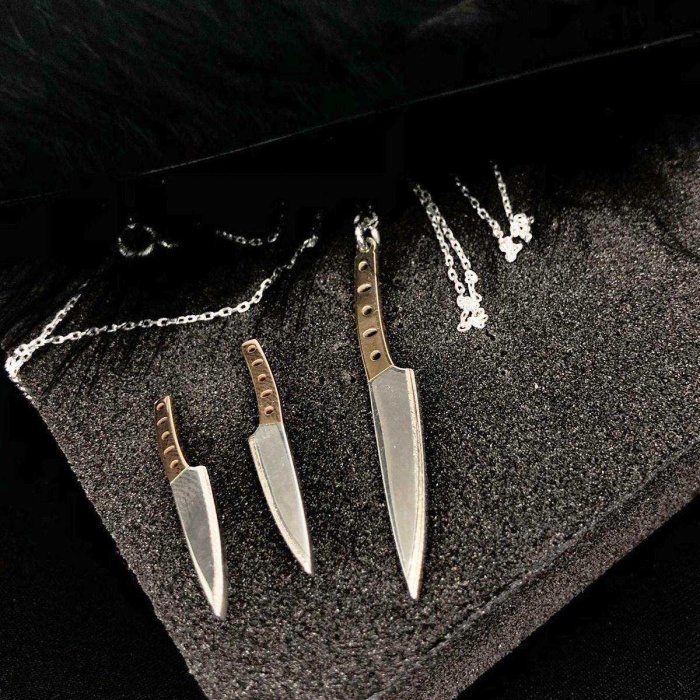 Bıçak Kolye ve Küpe Gümüş Set (BG-SET-013)