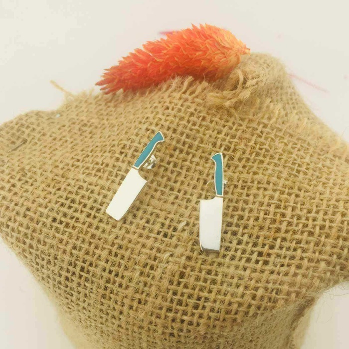 Mavi Mineli Satır Gümüş Çift Küpe (BG-KP-121)