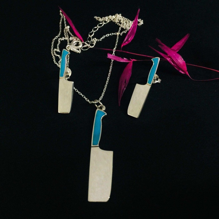 Mineli Satır Kolye ve Küpe Gümüş Set (BG-SET-011)