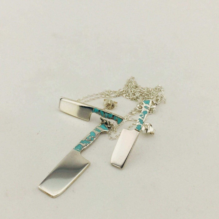 Mineli Satır Kolye ve Küpe Gümüş Set (BG-SET-010)