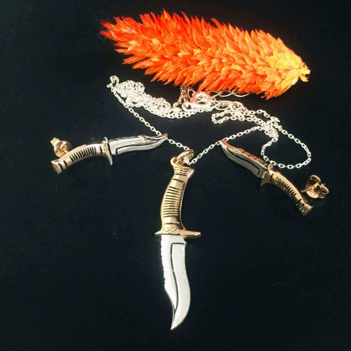 Av Bıçağı Kolye ve Küpe Gümüş Set (BG-SET-006)