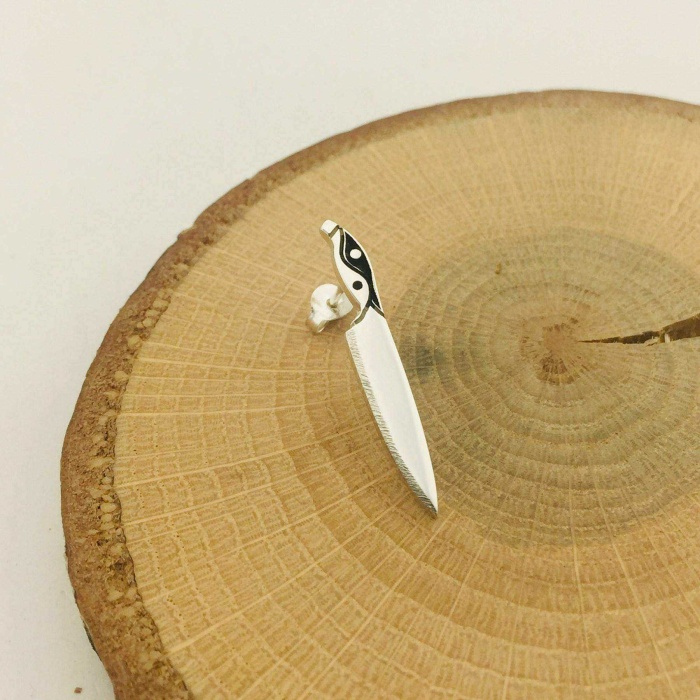 Ying Yang Gümüş Bıçak Tek Küpe | 0,3 cm x 3cm (BG-KP-106)