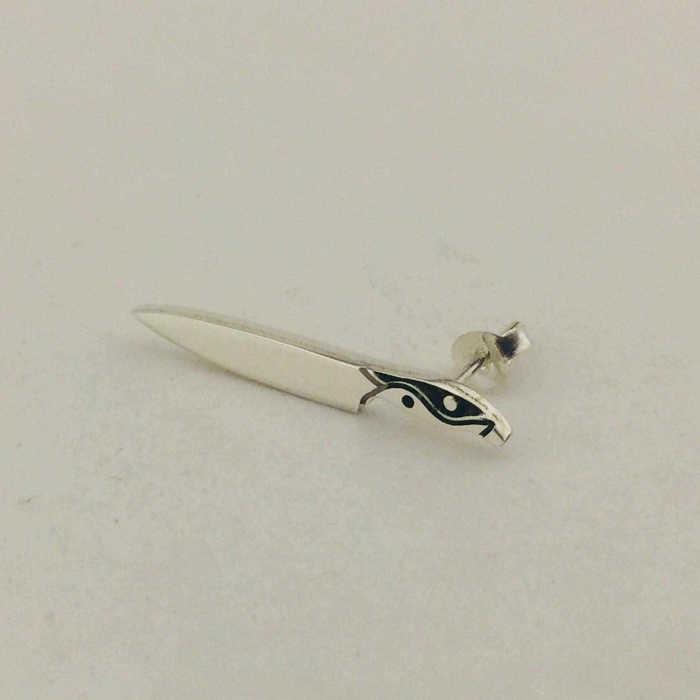Ying Yang Gümüş Bıçak Tek Küpe | 0,3 cm x 3cm (BG-KP-106)