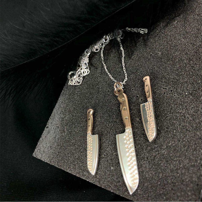Bıçak Kolye ve Küpe Gümüş Set (BG-SET-004)