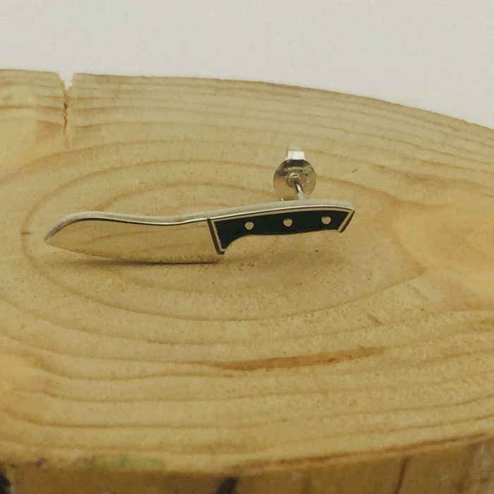 Gümüş Bıçak Tek Küpe | 0,5cm x 2,8cm | Siyah-Gümüş (BG-KP-100)
