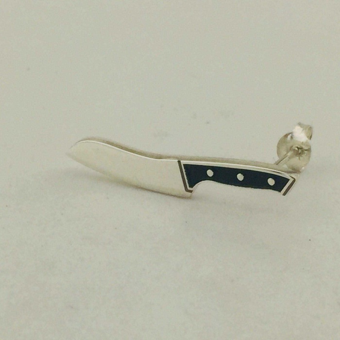 Gümüş Bıçak Tek Küpe | 0,5cm x 2,8cm | Siyah-Gümüş (BG-KP-100)