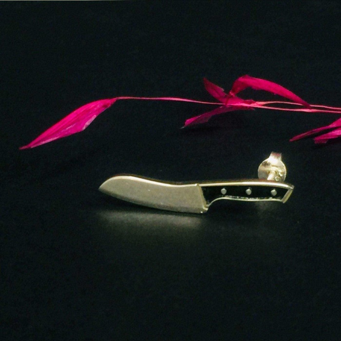 Gümüş Bıçak Tek Küpe | 0,5cm x 2,8cm | Siyah-Gümüş (BG-KP-100)