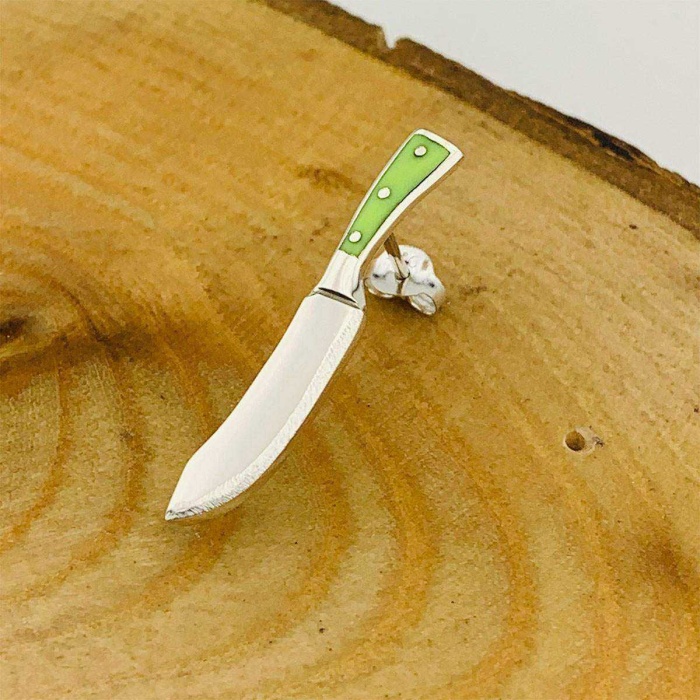 Özel Neon Yeşili Mineli Karanlıkta Parlayan Gümüş Bıçak Küpe (BG-KP-150)