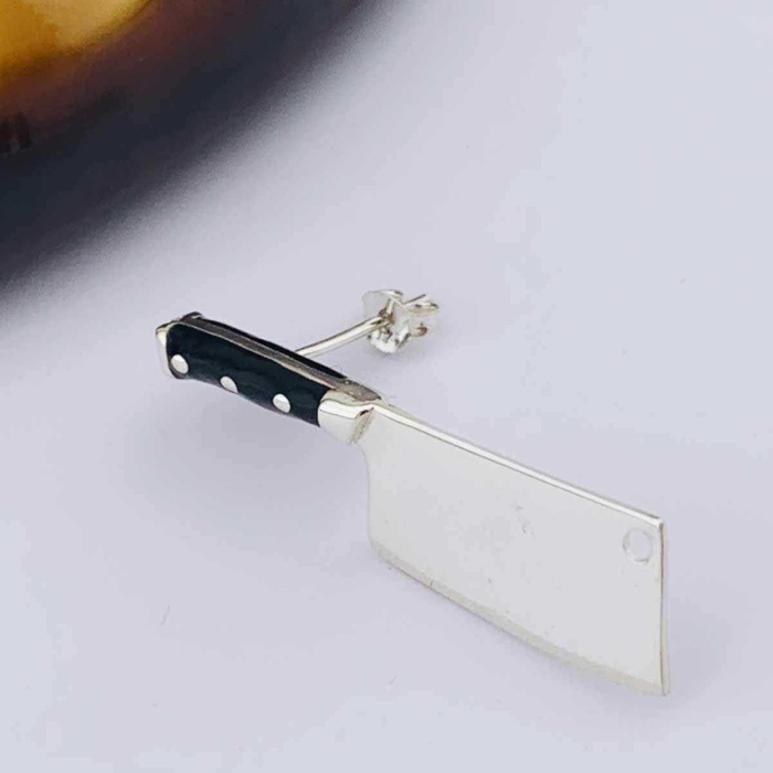 3D Satır Tek Gümüş Şef Küpesi (BG-KP-153)