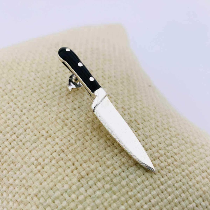 3D Bıçak Tek Gümüş Şef Küpesi (BG-KP-155)