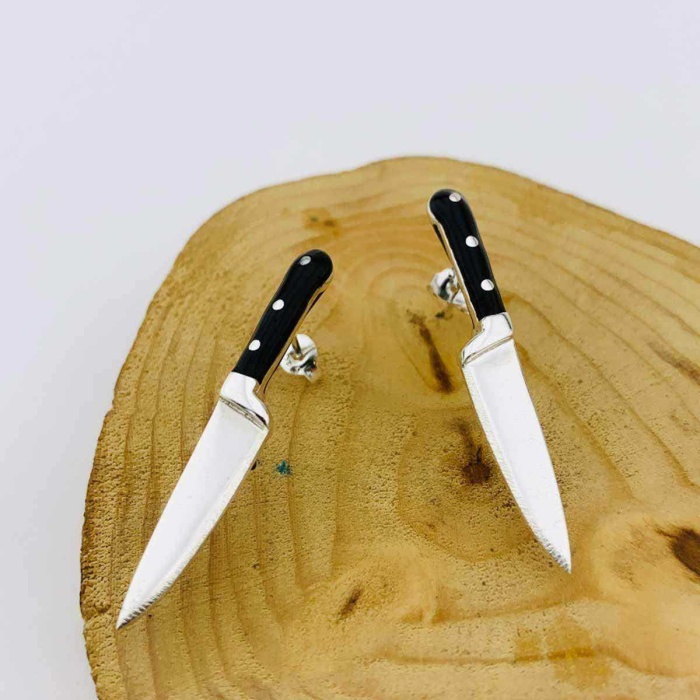 3D Bıçak Çift Gümüş Küpe, Şef Küpesi (BG-KP-156)