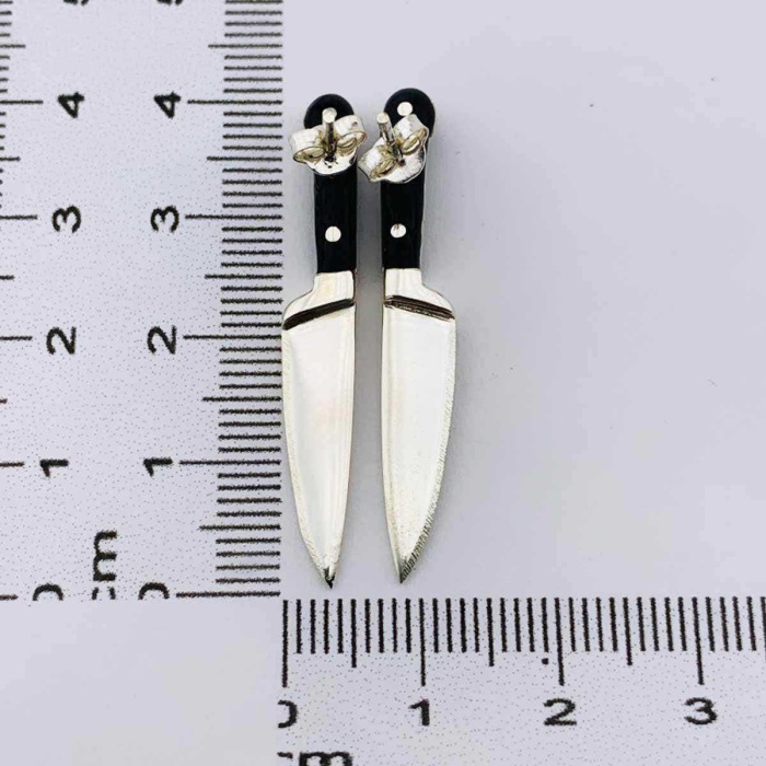 3D Bıçak Çift Gümüş Küpe, Şef Küpesi (BG-KP-156)