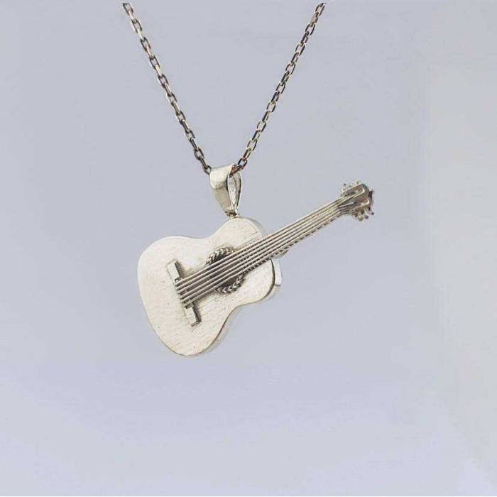 3D Gümüş Küçük Klasik Gitar Kolye (BG-KLY-710)