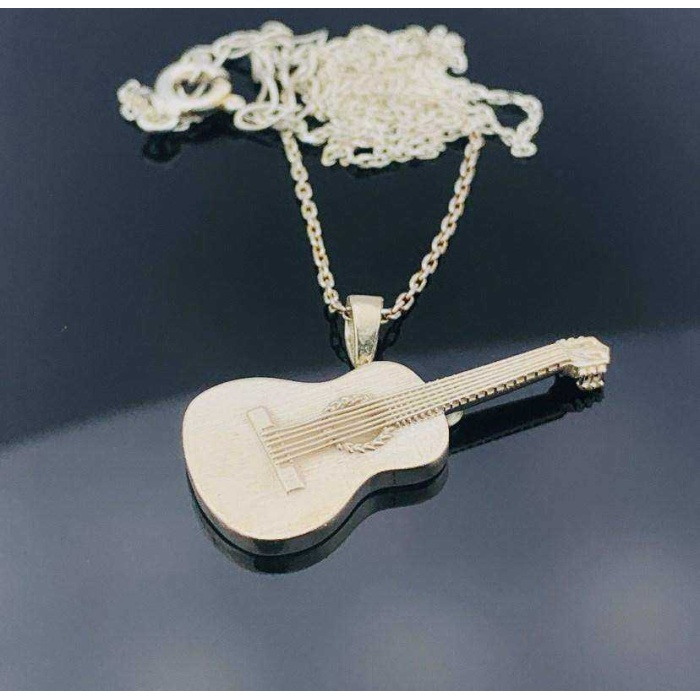 3D Gümüş Küçük Klasik Gitar Kolye (BG-KLY-710)