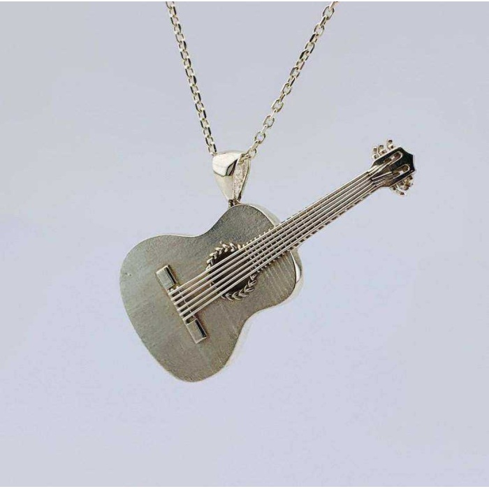 3D Gümüş Büyük Klasik Gitar Kolye (BG-KLY-711)