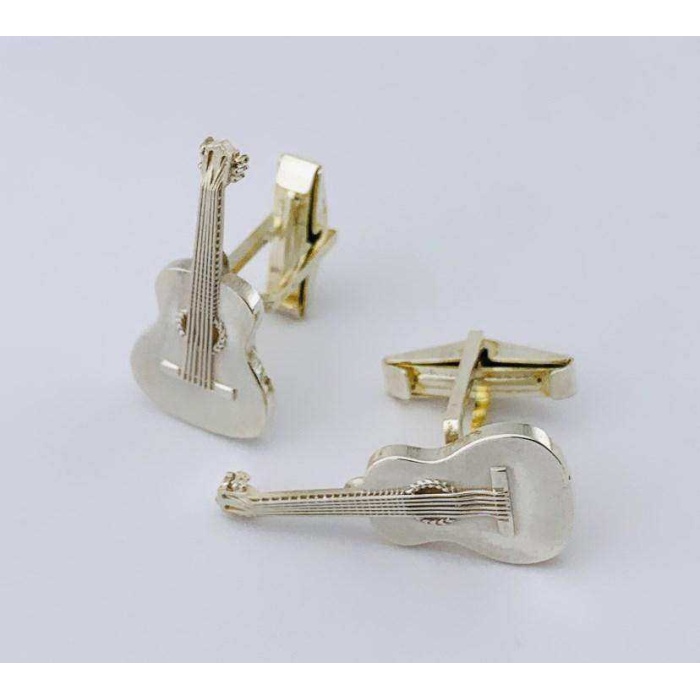 3D Gümüş Klasik Gitar Kol Düğmesi | 1,2 cm x 2,8 cm (BG-KD-002)