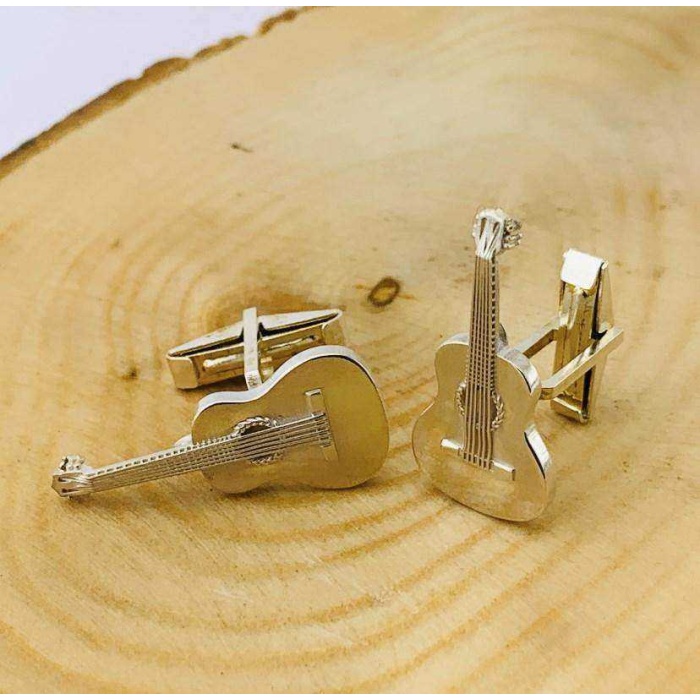 3D Gümüş Klasik Gitar Kol Düğmesi | 1,2 cm x 2,8 cm (BG-KD-002)