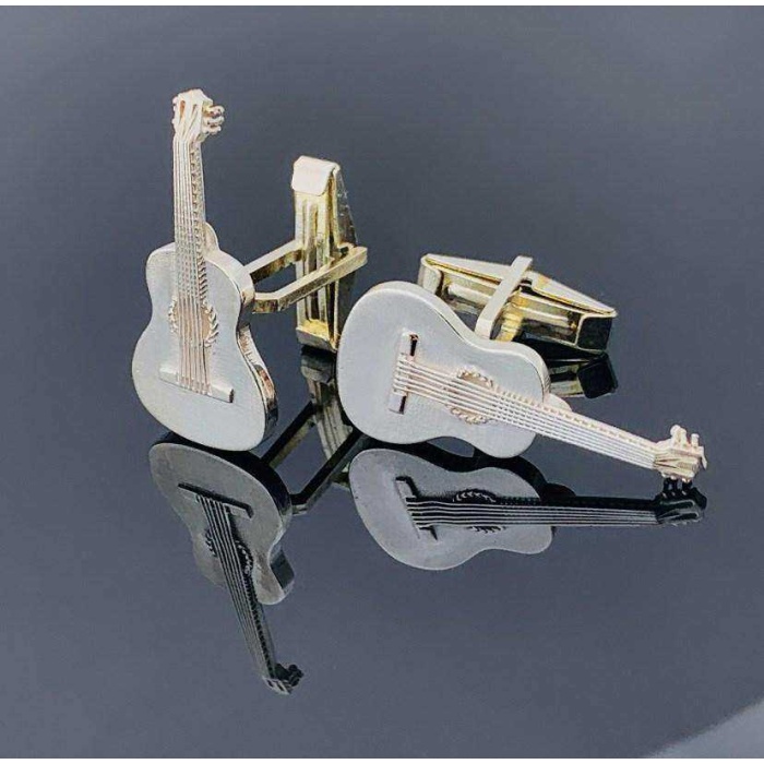 3D Gümüş Klasik Gitar Kol Düğmesi | 1,2 cm x 2,8 cm (BG-KD-002)