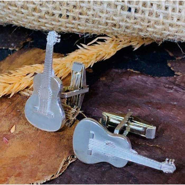 3D Gümüş Klasik Gitar Kol Düğmesi | 1,2 cm x 2,8 cm (BG-KD-002)