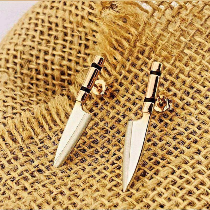 Gümüş Çift Yivli Bıçak Çift Küpe (BG-KP-180)