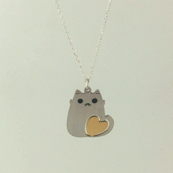 Gümüş Kalpli Kedi Kolye (BG-KLY-225)