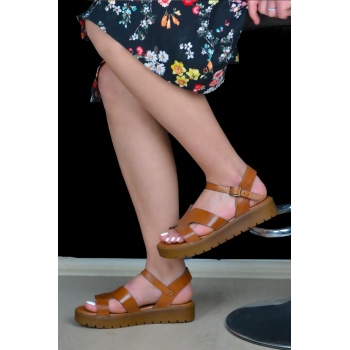 KADIN SANDALET HAKİKİ DERİ TABA RENK