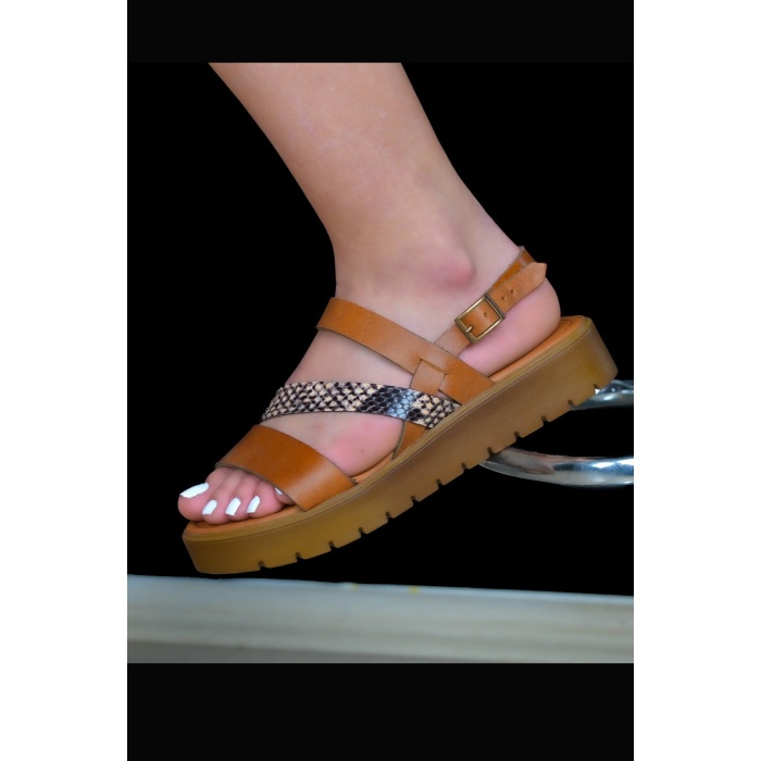 KADIN SANDALET HAKİKİ DERİ TABA - GRİ
