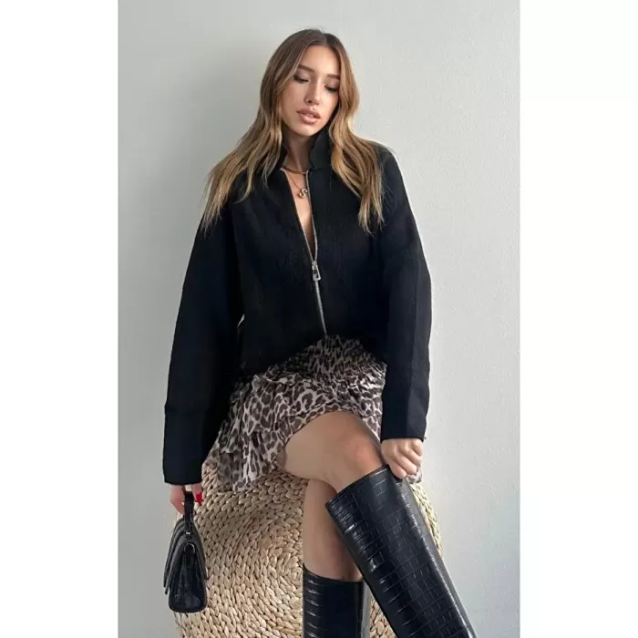 Kadın Lolita Kürk Mont SİYAH 24236