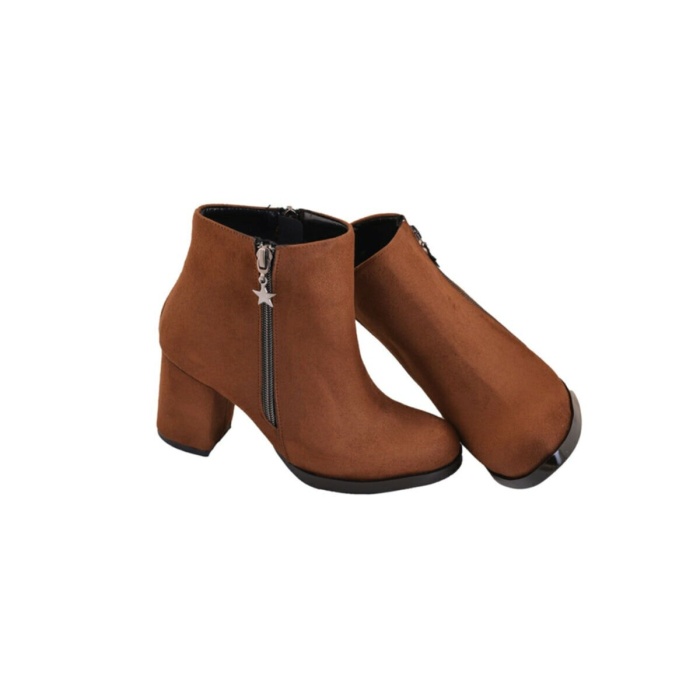 KADIN BOT SÜET ÇİFT FERMUAR KAHVERENGİ