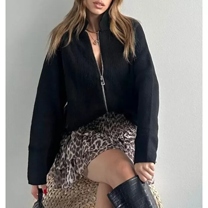 Kadın Lolita Kürk Mont SİYAH 24236