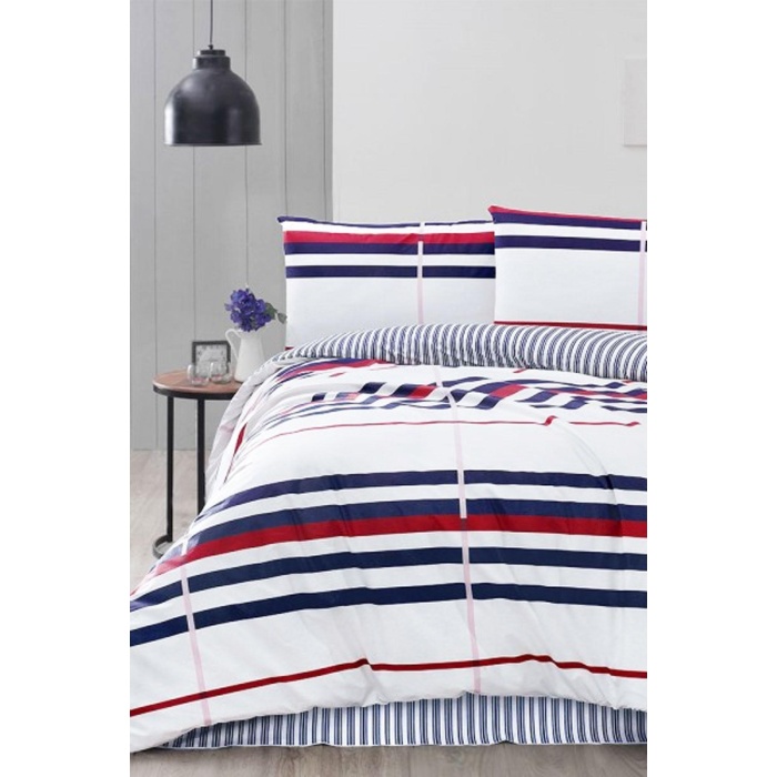 Altınbaşak Çift Kişilik Nevresim Takımı %100 Pamuk Ranforce Striped Kırmızı