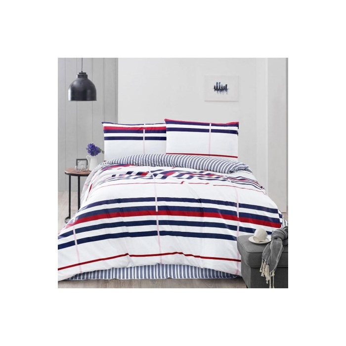 Altınbaşak Çift Kişilik Nevresim Takımı %100 Pamuk Ranforce Striped Kırmızı