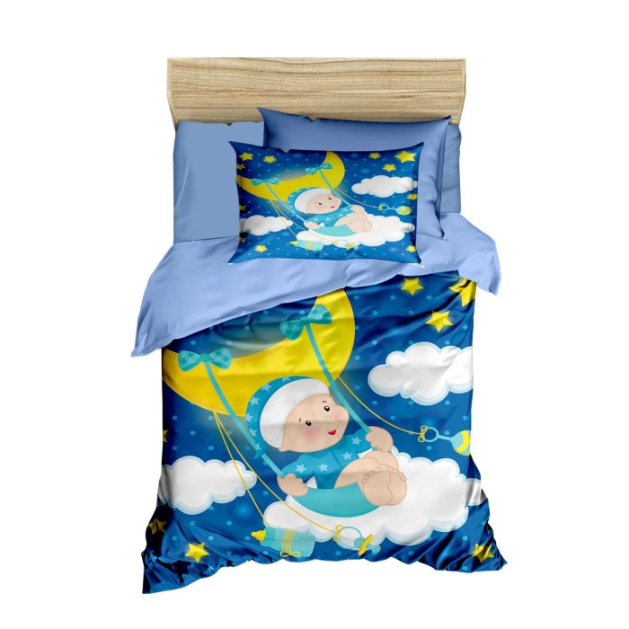 Yenidoğan Erkek Bebek Nevresim Takımı %100 Pamuklu Moon Baby
