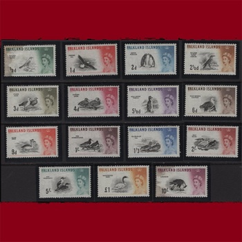 KUŞLAR-1960 FALKLAND ISLANDS-HAWIDLER İÇİNDE DAMGASIZ MNH TAM SET (RESİMDE GORÜLEN İLK VE SON PULLAR HATALI/ LEKELİ)