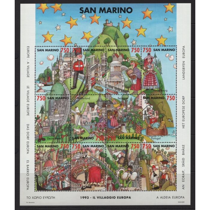 ÇİZGİ KARAKTERLER-AVRUPA ŞEHİRLERİ-1993 SAN MARINO-DAMGASIZ MNH KLEINBOGEN