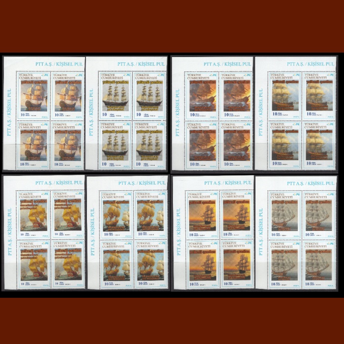 YELKENLİ GEMİLER-THEMATICUM KİŞİSEL PUL-2023 TÜRKİYE-DAMGASIZ MNH 4LÜ BLOK TAM SET