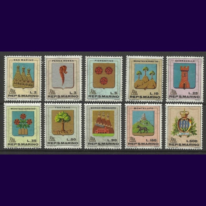 ŞEHİR ARMALARI-1968 SAN MARINO-DAMGASIZ MNH TAM SET
