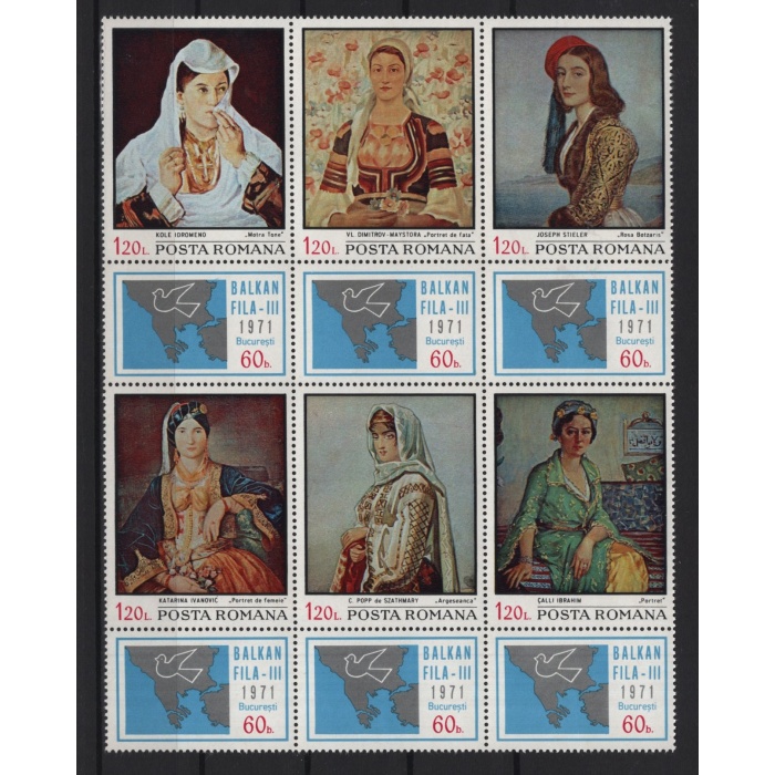 TABLOLAR-İBRAHİM ÇALLI-1971 ROMANYA-DAMGASIZ MNH SETENANT TAM SET