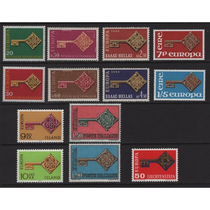 1968 AVRUPA CEPT-7 FARKLI ÜLKE DAMGASIZ MNH TAM SETLER