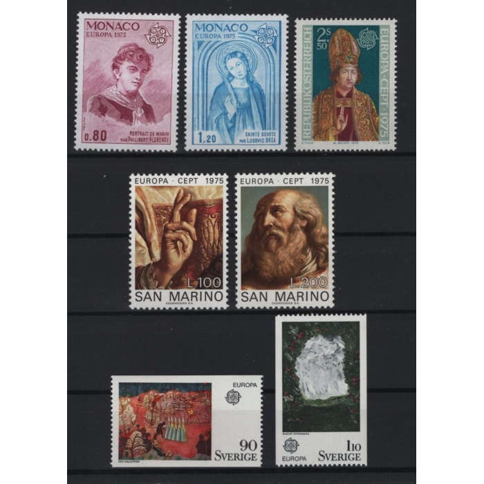 TABLOLAR-1975 AVRUPA CEPT-4 FARKLI ÜLKE DAMGASIZ MNH TAM SETLER