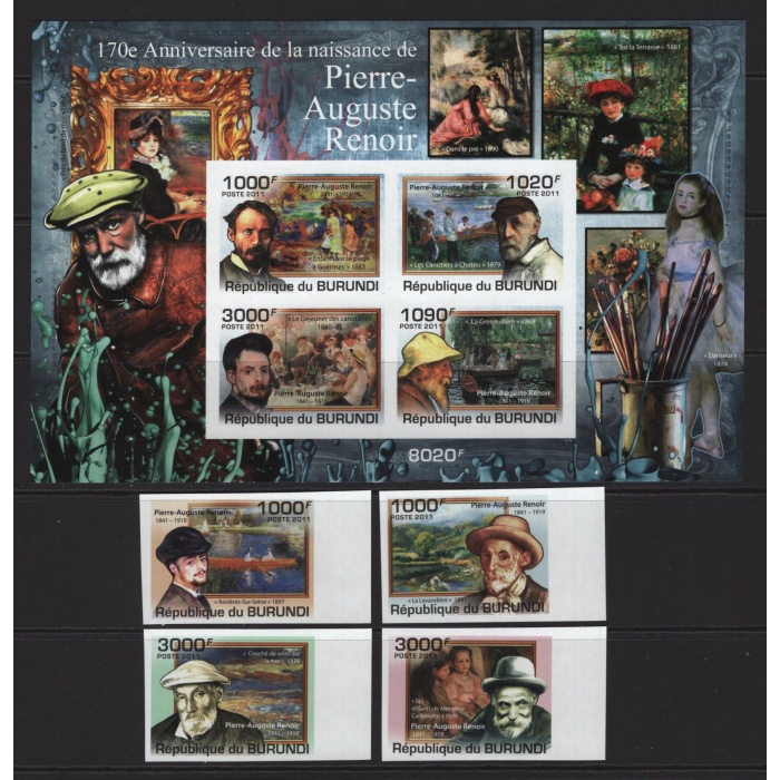 TABLOLAR-AUGUSTE RENOIR-2011 BURUNDI-DAMGASIZ MNH BLOK + TAM SET