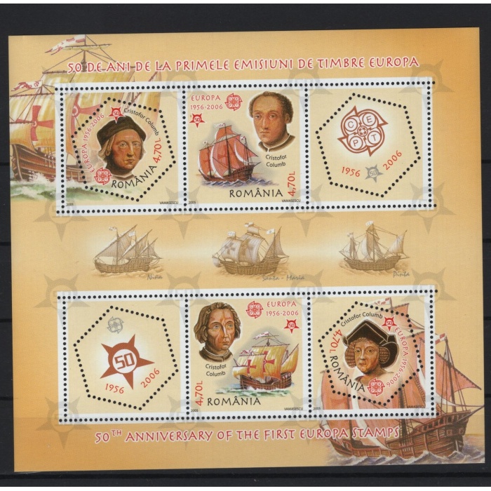 GEMİLER-KRİSTOF KOLOMB-CEPT HATIRASI-2005 ROMANYA-DAMGASIZ MNH BLOK-MICHEL KD: 25 EURO