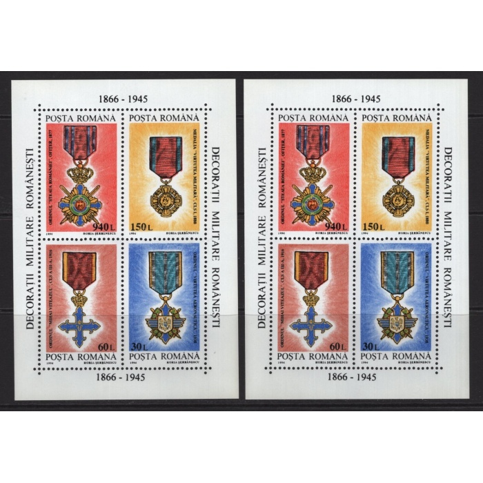 SAVAŞ MADALYALARI-1994 ROMANYA-2 ADET DAMGASIZ MNH BLOK