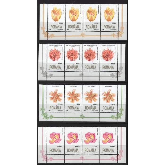 ÇİÇEKLER-1998 ROMANYA-DAMGASIZ MNH 4LÜ ŞERİT TAM SET