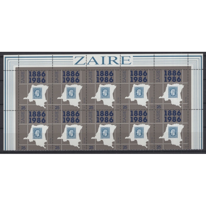 İLK POSTA PULU-1986 ZAIRE-DAMGASIZ MNH 10LU BLOK TAM SET-ORTADAN KATLI