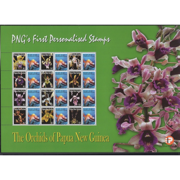 ÇİÇEKLER-ORKİDELER-2007 PAPUA YENİ GİNE-DAMGASIZ MNH TABAKA