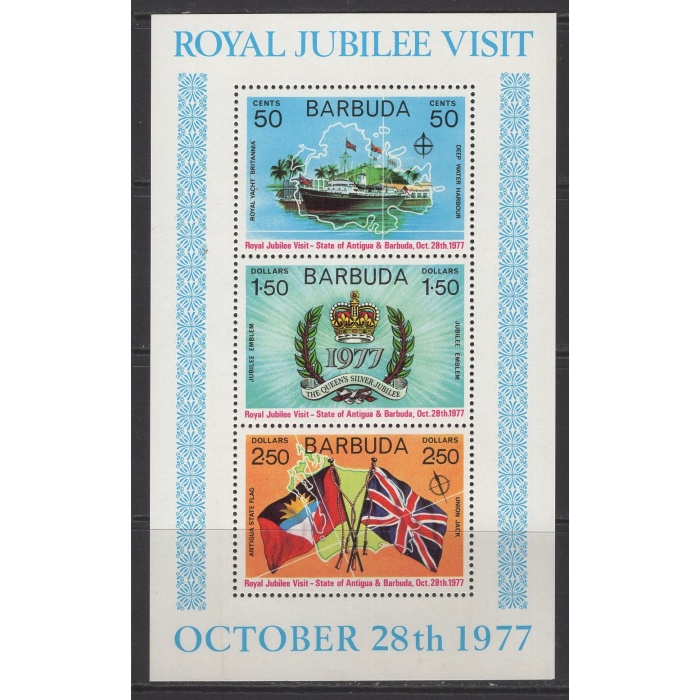 KRALİYET-KRALİÇE GÜMÜŞ YILDÖNÜMÜ-1977 BARBUDA-DAMGASIZ MNH BLOK