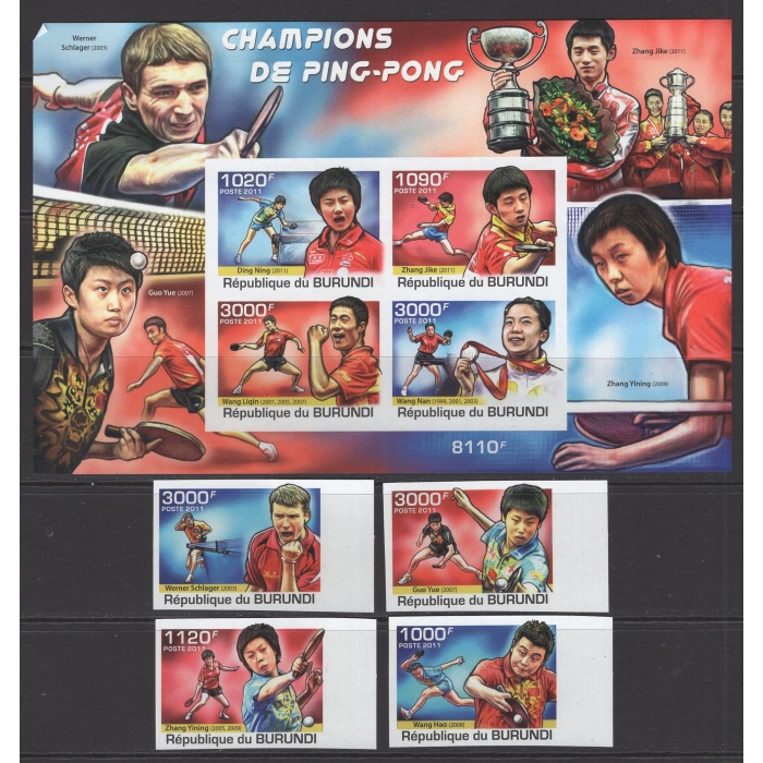 SPOR-MASA TENİSİ-2011 BURUNDI-DAMGASIZ MNH BLOK + TAM SET-DANTELSİZ