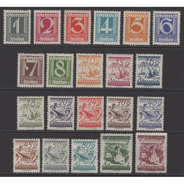 SÜREKLİ SERİ-1925 AVUSTURYA-DAMGASIZ MLH/ MNH TAM SET (BAZI PULLAR ŞARNİYER İZLİ)-MNH İÇİN KD: 325 EURO